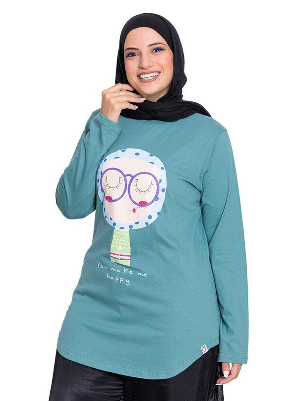 Green Olive Printed Long - Sleeve Design 37 - Khotwh